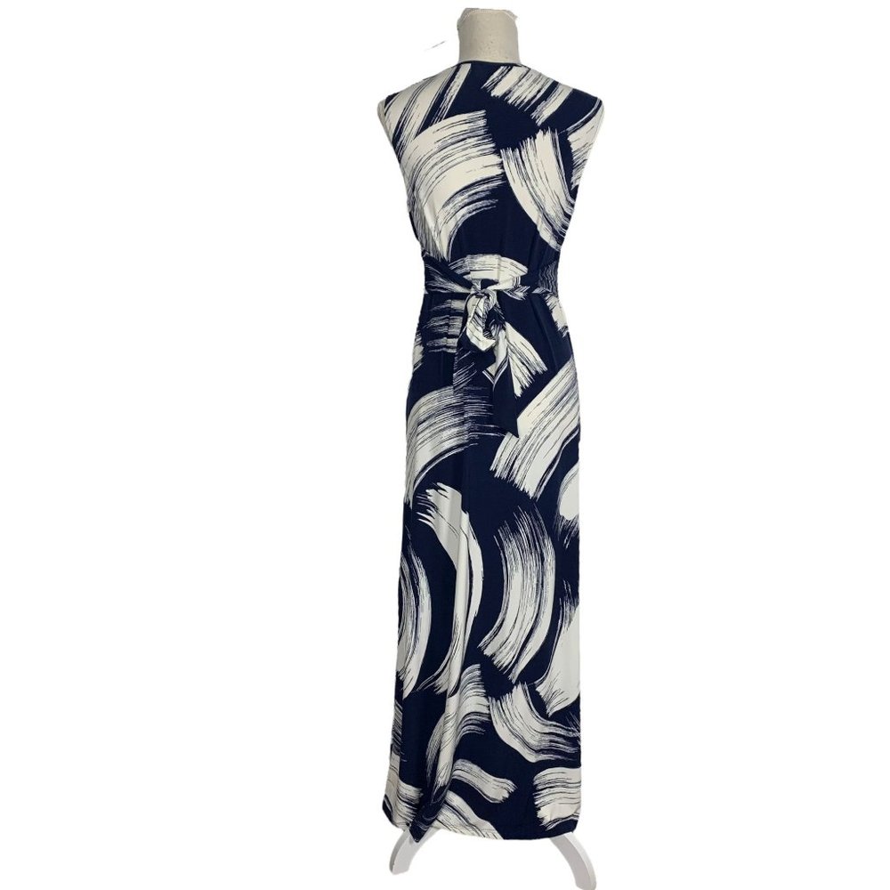 Eliza J Blue White Jersey Knot Front Sleeveless Maxi Dress Size 6 - Picture 3 of 10